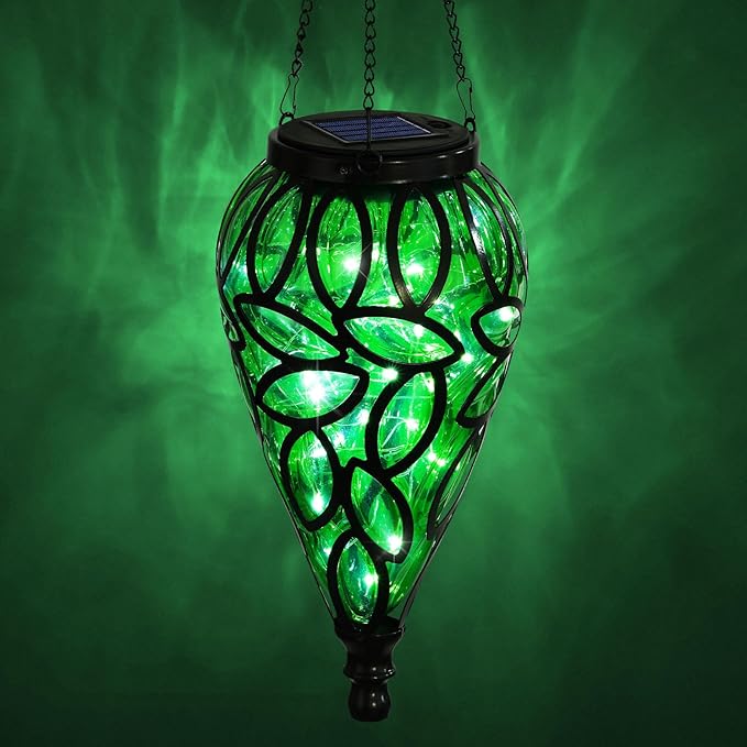 SUNNYPARK Outdoor Plastic Solar Hanging Lantern, 15 Cool White LEDs Twinkle Effect Tear-Shaped Hanging Lantern Decor Garden Decorative Solar Lights for Backyard, Patio and Lawn-Ruum Studio Home