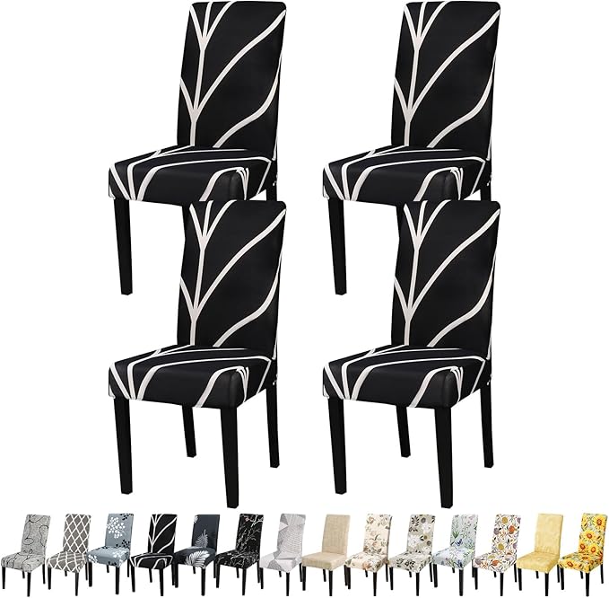JQinHome Black Chair Covers for Dining Room Set of 4, High Stretch Removable Washable Parsons Chair Slipcover for Home Party Hotel Wedding Ceremony (4PCS, Geometric)-Ruum Studio Home