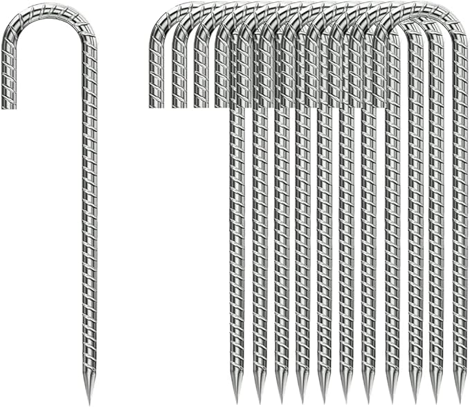 Ground-Stakes-Heavy-Duty-12 inch, J-Hook Rebar Stakes Galvanized Anti-Rust 20pcs Garden Stakes Metal Ground Anchors for Garden Dog Fence Chicken Coop Christmas Decorations Deer Fence-Ruum Studio Home