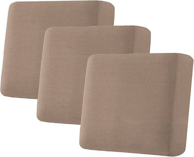 H.VERSAILTEX Super Stretch Individual Seat Cushion Covers Sofa Covers Couch Covers Slipcover Sets Thick Jacquard Textured Twill Fabric (3 Piece XL Sofa Cushion Covers, Macchiato)-Ruum Studio Home