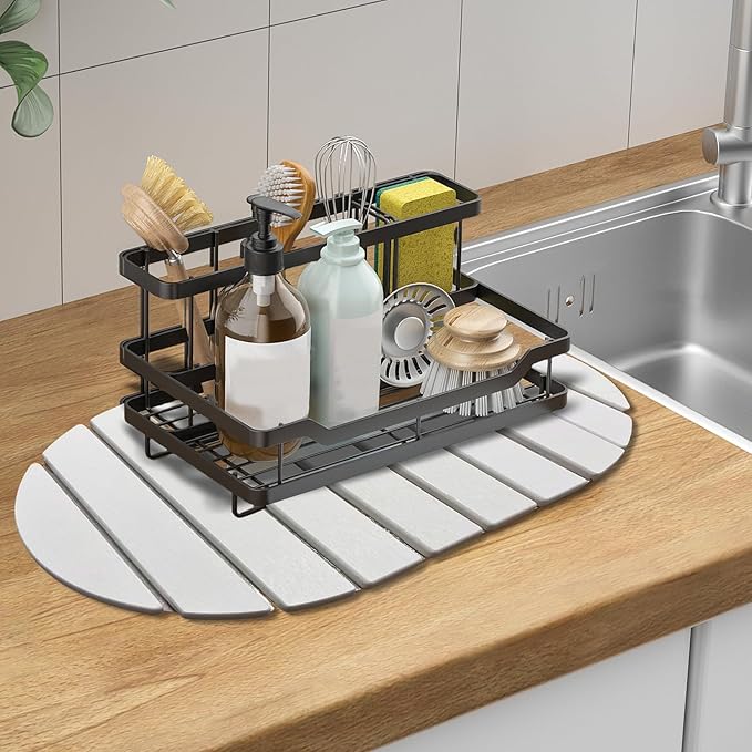 Large Stone Dish Drying Mats for Kitchen Counter, Quick Dry Absorbent Collapsible Dish Drying Mat,Diatomaceous Earth Mats for Dishes Bottles Cups,Match Any Countertop, Elliptical 24 * 16inch-Ruum Studio Home