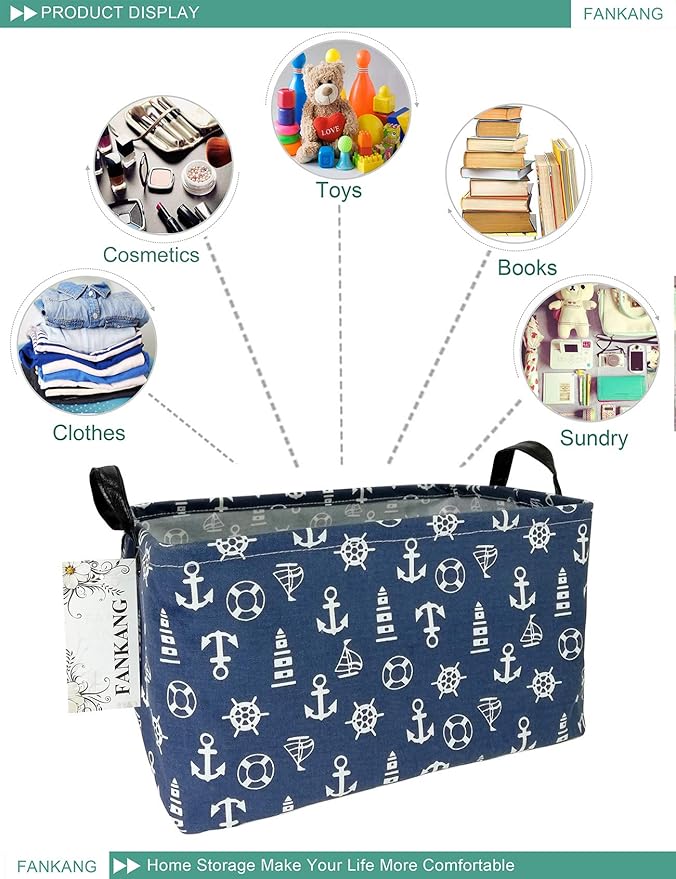 FANKANG Storage Basket,Nursery Hamper Canvas Laundry Basket Foldable with Waterproof PE Coating Storage, Office, Bedroom, Clothes,Toys (Rec-Sailboat)-Ruum Studio Home