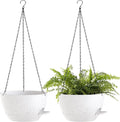 12 Inch Hanging Baskets 2 PC with Chains, Self-Watering Hanging Planters for Indoor Outdoor Plants, Plastic Hanging Flower Pots,Speckled White-Ruum Studio Home