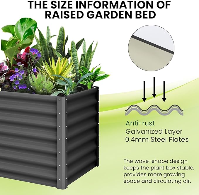 Large Outdoor Planter Boxes Kit Set of 2,6x3x2ft Galvanized Raised Bed Planter with Open-Ended Base Design, Elevated for Outdoor Plants, Durable Raised Bed for Gardening,Green-Ruum Studio Home