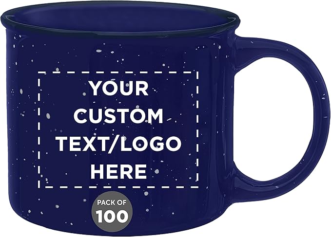 DISCOUNT PROMOS Custom Ceramic Campfire Coffee Mugs 13 oz. Set of 100, Personalized Bulk Pack - Perfect for Tea, Espresso, Cappuccino, Hot Cocoa - Blue-Ruum Studio Home