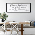Bless the Food Before Us, the Family Beside Us, and the Love between us Framed Wall Art for Christian God Jesus Christ Prayer, 32''×12'' Positive Holy Religious Rustic Bible Verse for Dining Room-Ruum Studio Home
