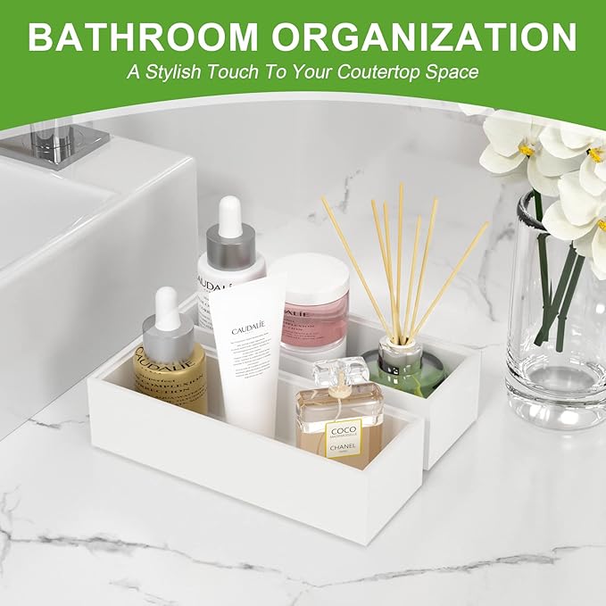 Utensil Organizer Silverware Drawer Organizer - Set of 2, Stackable Kitchen Organization, Bamboo Storage Box Tray for Kitchen Gadgets Bathroom Countertop (White)-Ruum Studio Home