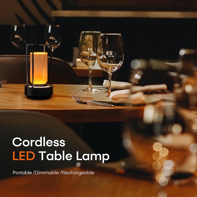 Portable Metal Table Lamp for Indoor/Outdoor ,Rechargeable Cordless LED Lamp, 3-Colour Infinitely Dimming Battery Powered Small Desk Lamp, Restaurant/Bedroom/Bar/Coffee/Camping Light (Black Set of 2)-Ruum Studio Home
