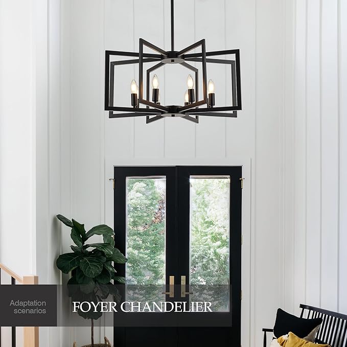 Modern Farmhouse Black Chandeliers for Dining Room, 8-Light Industrial Metal Chandeliers Geometric Pendant Lights Kitchen Island for Entryway Stairway Foyer Hallway-Ruum Studio Home