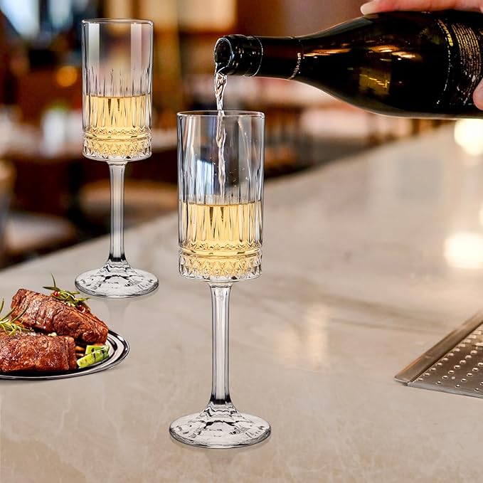Champagne Flutes Set of 6, 7oz Square Champagne Glasses, Lead-Free Crystal Champagne Flute Glass, Unique Gift for Birthday, Wedding, Anniversary-Ruum Studio Home