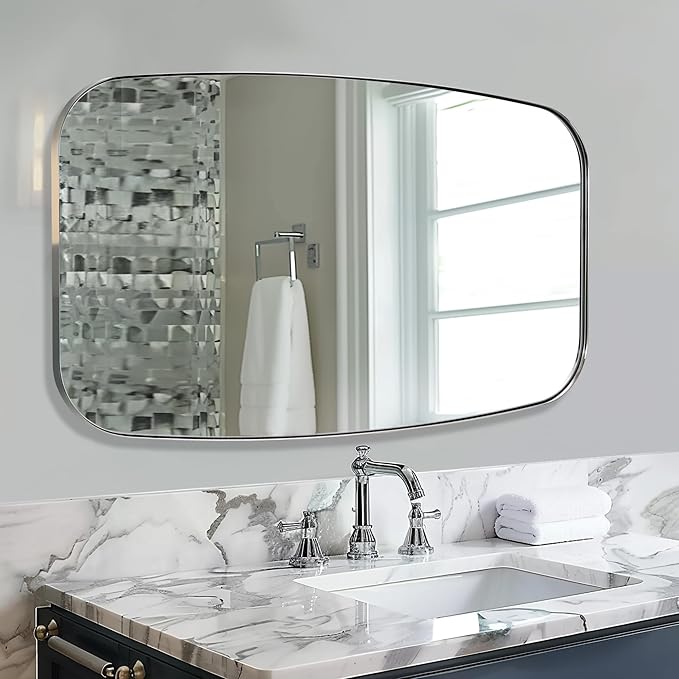 ANDY STAR Chrome Oblong Mirror, 30x48 Inch Polished Chrome Oval Mirror for Bathroom with Stainless Steel Metal Frame, Wall Mouned for Bathroom, Living Room, Entryway-Ruum Studio Home