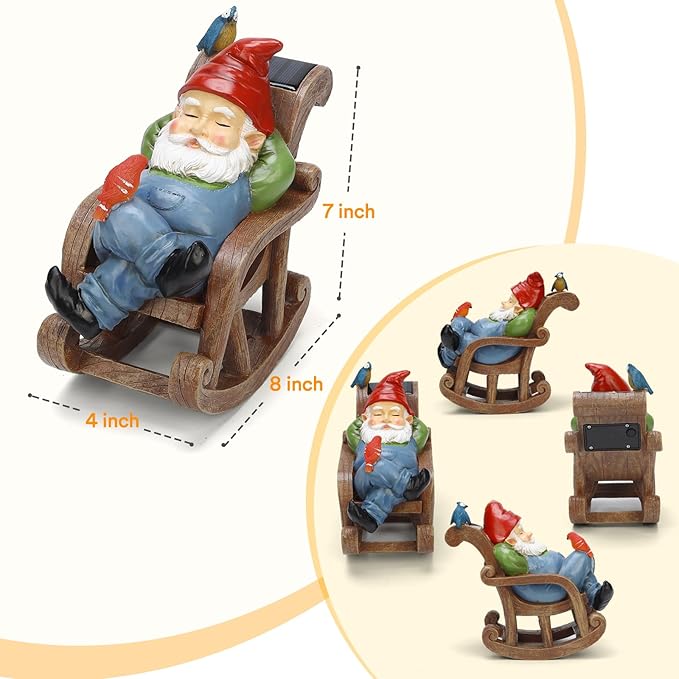 Solar Garden Gnome Statue Outdoor Decor, Patio Gnomes, Outside Yard Sculptures & Statues, Resin Figurines Gift for Women, Mom, Grandma-Ruum Studio Home