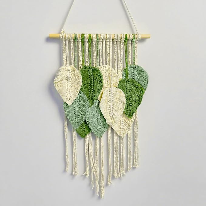 Macrame Wall Hanging Boho Wall Tapestry Handmade Woven Leaf Wall Decor Crochet Wall Art for Home Office Apartment(15.8" W x 31.5" L)-Ruum Studio Home