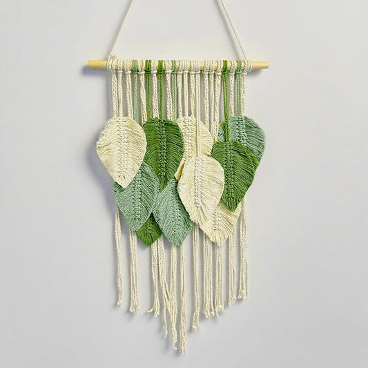 Macrame Wall Hanging Boho Wall Tapestry Handmade Woven Leaf Wall Decor Crochet Wall Art for Home Office Apartment(15.8" W x 31.5" L)-Ruum Studio Home