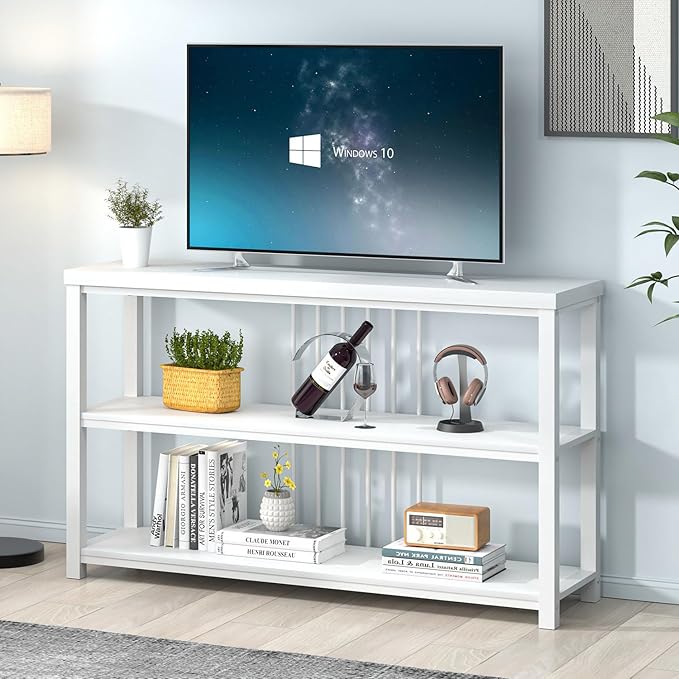 FOLUBAN Modern Sofa Console Table for Entryway, 3 Tier Wood Foyer Table for Hallway Living Room Behind Couch, White Oak-Ruum Studio Home