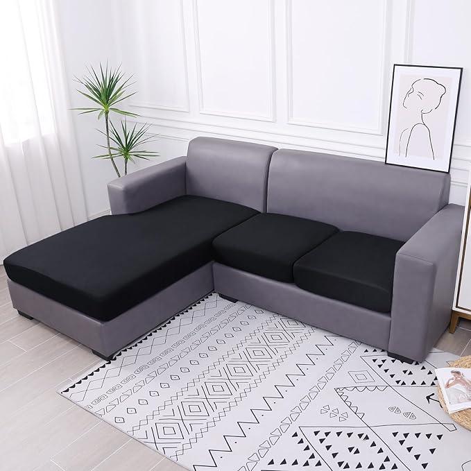 hyha Waterproof Couch Cushion Covers, Sectional Sofa Slipcovers Washable, L Shape Chaise Dog Couch Covers for Sectional Sofa, Universal Furniture Protector (1 Piece for Chaise, Black)-Ruum Studio Home