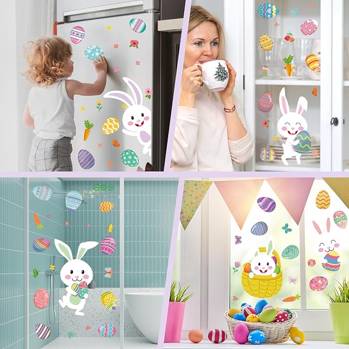 DC-BEAUTIFUL 184 PCS Easter Window Clings, 9 Sheets Double Sided Bunny Egg Easter Decoration Window Stickers, Reusable Static Holiday Window Decals for Home Office School Shop Spring Party Decors-Ruum Studio Home