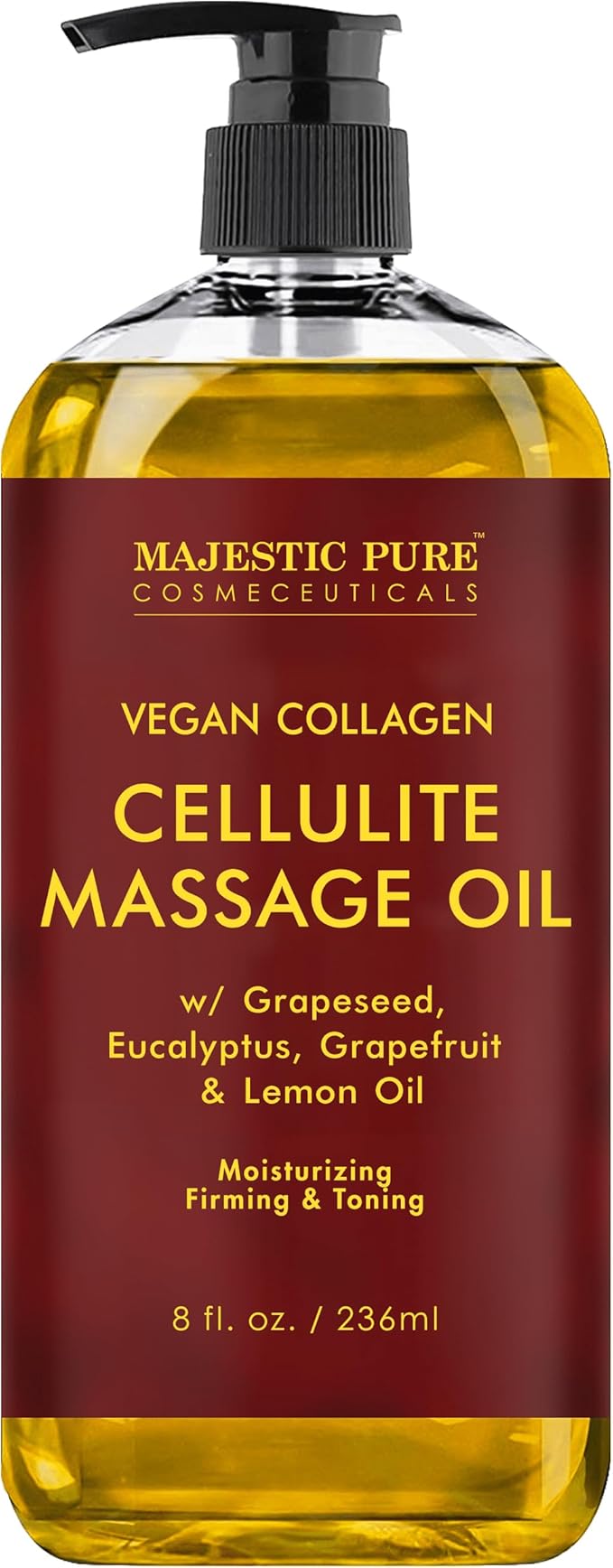 Majestic Pure Anti Cellulite Massage Oil for Massage Therapy - Refreshing, and Relaxing - Natural Oils with Vegan Collagen, Stem Cells & Cellulite Cream - All Skin Types - Men and Women - 8 fl oz-Ruum Studio Home