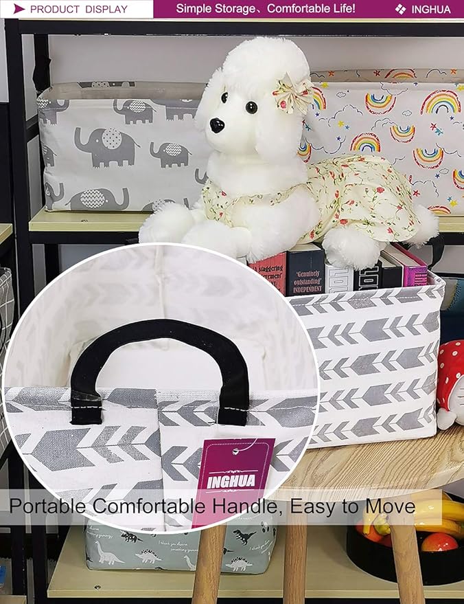 Rectangular Storage Basket Fabric Organizer Bin for Toys,Books,Clothes,Gifts,Pets-Perfect for Home,Office,Nursery,Dorm,Shelf(Rec Grey Arrow)-Ruum Studio Home