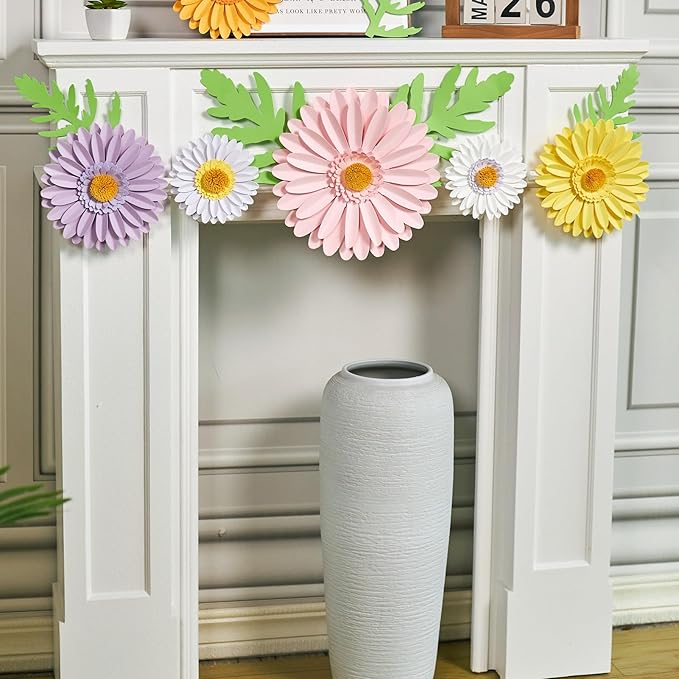 3D Paper Flowers Decorations for Wall, Large Daisy Paper Flowers for Bulletin Board, Wedding, Baby Shower, Tea Party, Classroom, Bedroom Decor-Ruum Studio Home
