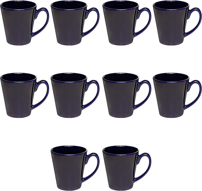DISCOUNT PROMOS Glossy Ceramic Latte Coffee Mug 12 oz. Set of 10, Bulk Pack - Perfect for Tea, Espresso, Cappuccino, Hot Cocoa - Blue-Ruum Studio Home