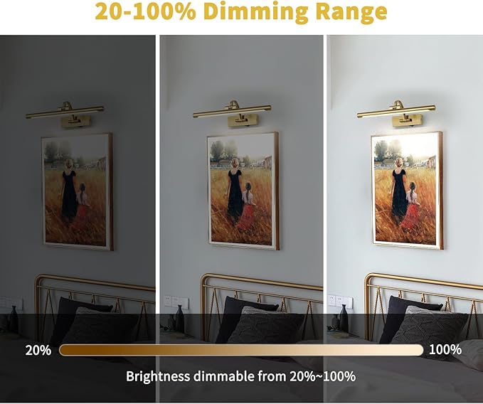 Battery Operated Picture Light with Remote and Timer, Wireless Art Lights for Paintings Brass Rechargeable Gallery Light Dimmable Artwork Lighting for Canvas, Portrait 16'' Inch Warm White-Ruum Studio Home