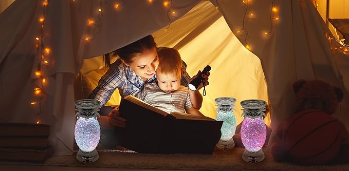 YAKii 9.5" Pineapple LED Color Changing Shine Lamp,Swirling Water Waves Lamp Kid Safe Battery/USB Cable Operated,Table Lamp Candle Holder Table Decoration Silver(Pack of 2)-Ruum Studio Home