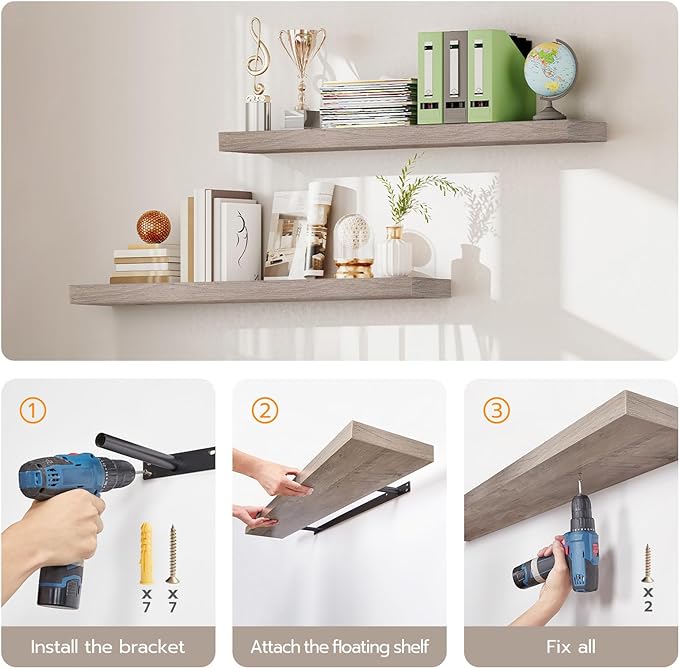 HOOBRO Floating Shelves for Wall, Wall Mounted Shelf Set of 2, 39.4" Hanging Shelf with Invisible Brackets, for Wall in Bathroom, Bedroom, Toilet, Kitchen, Livingroom, Office, Greige BG100BJP201-Ruum Studio Home