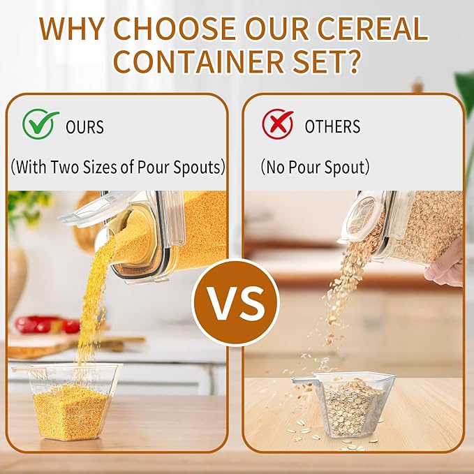 Cereal Containers Storage Set (4L / 135.2oz), 6PCS Airtight Food Storage Containers with Lids, Cereal Dispensers for kitchen Pantry Organizers and Storage with Pour Spout, 20 Labels, Marker-Ruum Studio Home