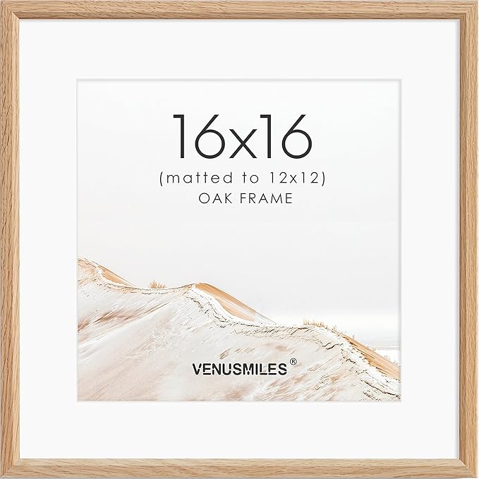 16x16 Picture Frame Natural Solid Oak Photo Frames with 12x12 Removable Mat Wall Hanging Large Handcrafted Frame with HD Plexiglass Wall and Tabletop Display Large Poster Frame-Ruum Studio Home