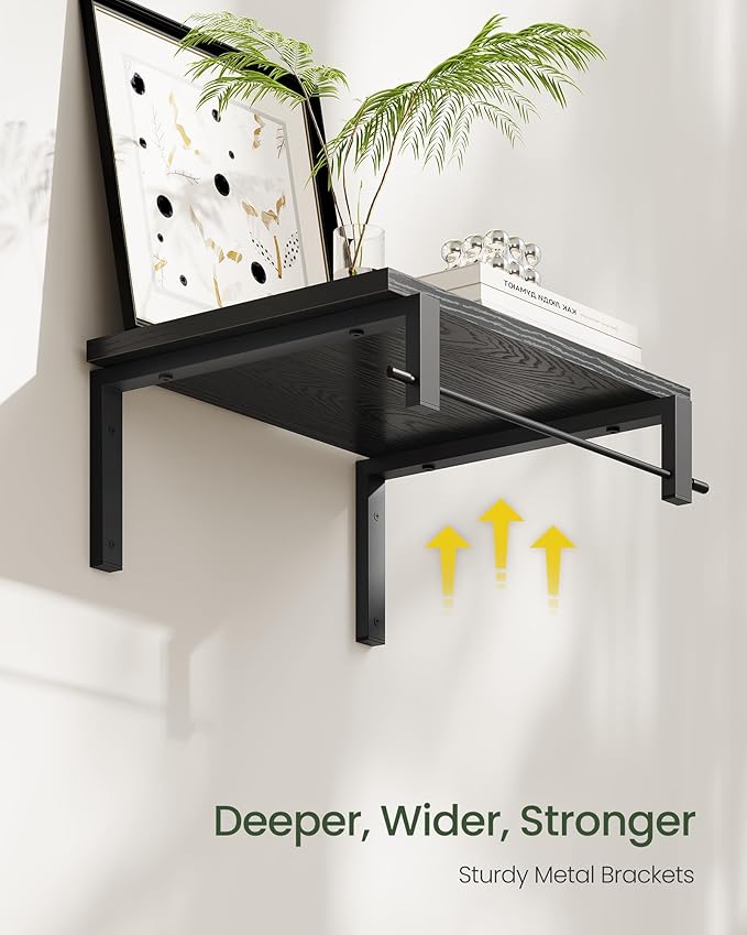Deep Floating Shelves for Wall, 12 inch Wall Mounted Shelves Set of 2, Wide Floating Shelves for Living Room, Bedroom, Study, Bathroom, Black TBJ02P2BB-Ruum Studio Home