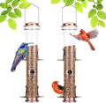 MIXXIDEA 2PK Metal Wild Bird Feeder Squirrel Proof for Outside Hanging - 6 Port Tube Transparent Finch Feeder With Steel Hanger (Antique Copper)-Ruum Studio Home