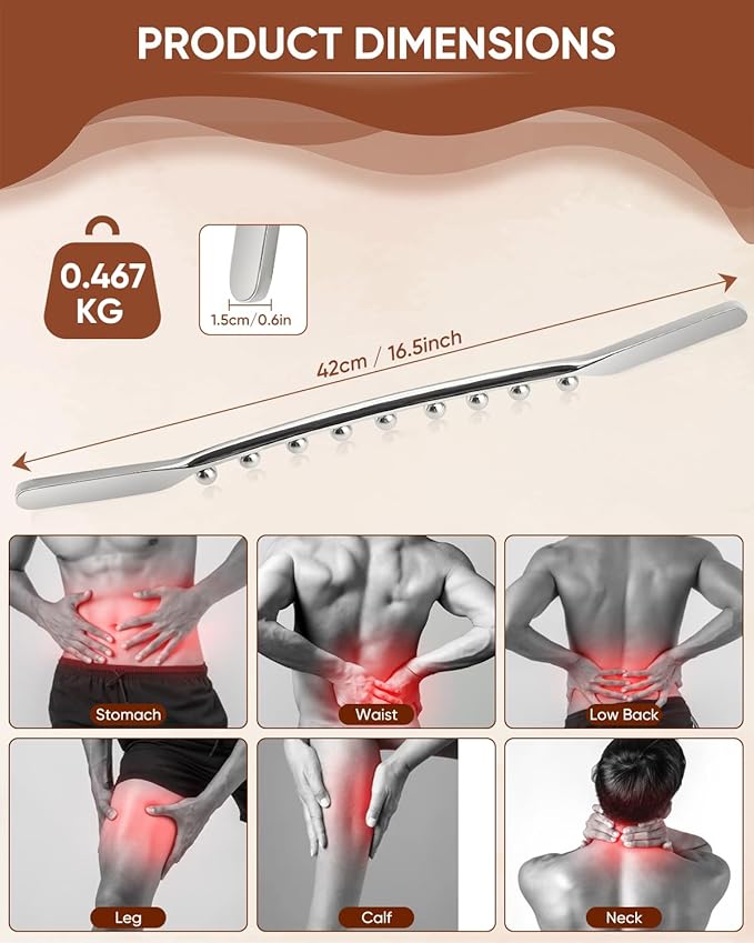 ONUEMP Stainless Steel Gua Sha Stick, Lymphatic Drainage Massager Cellulite Remover, Pressure Point Muscle Scraper Tool, Maderoterapia Kit for Body Sculpting, Fascia Massage, Myofascial Release-Ruum Studio Home