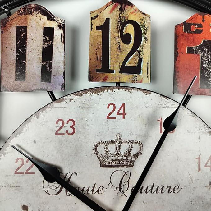 Large Wall Clock Separate Retro Dial Decorative Silent Non Ticking 20 Inch Big Vintage Farmhouse Clocks for Living Room,Black Metal Frame-Ruum Studio Home