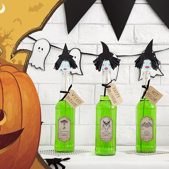 KIMOBER 144PCS Halloween Bottle Labels, Assoeted Vintage Laminated Animal Apothecary Potion Bottles Stickers for Halloween Party Supplies Photo Props-Ruum Studio Home
