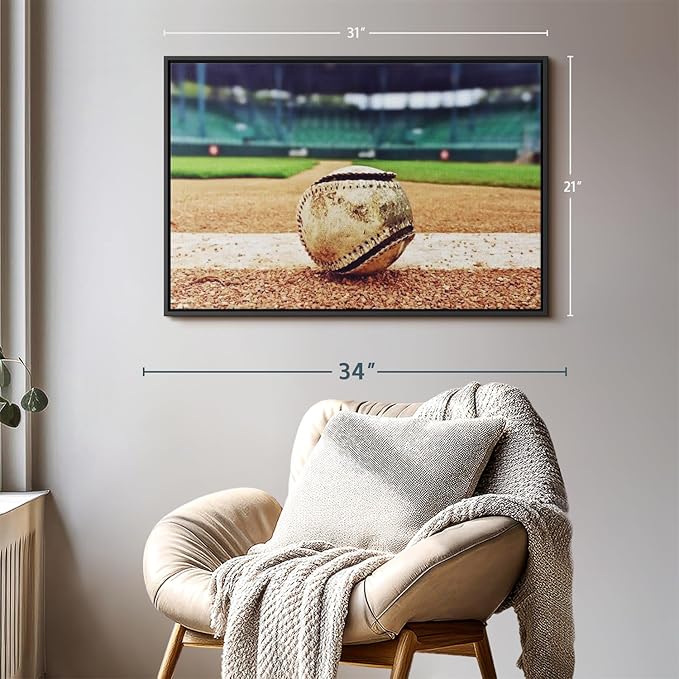 ElephantStock Baseball In Stadium Wall Art - Horizontal Framed Canvas - 1-Piece Living Room Wall Decor - Car Photography Canvas Print - Brown and Beige Decor for Wall - 31" X 21"-Ruum Studio Home