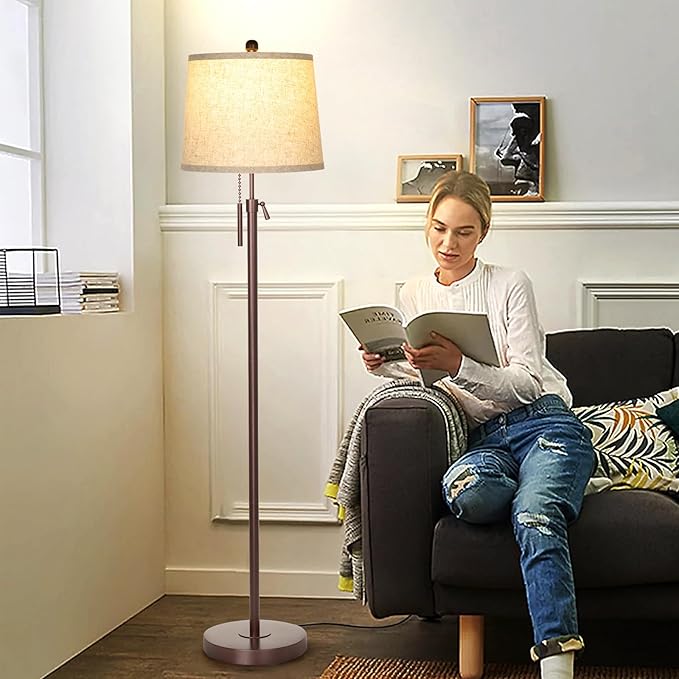 Modern Floor Lamp Adjustable Height Standing Lamp Tall Lamp with 3 Color Temperatures Floor Lamps for Living Room Bedroom Office Beige Shade Bulb Included-Brown-Ruum Studio Home