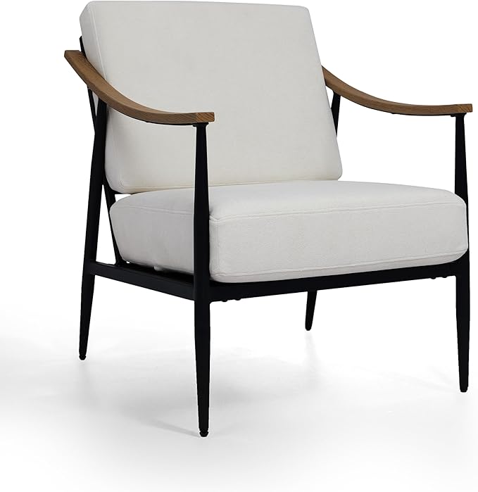 Modern Accent Chair for Living Room Bedroom Mid Century Arm Chair Upholstered Office Accent Chair Comfy Waiting Room Chair with Metal Frame, Cream White-Ruum Studio Home