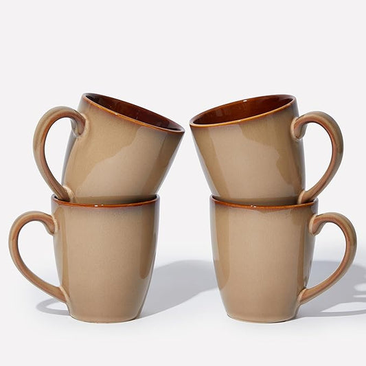Coffee Mug 16 oz, Ceramic Coffee Mugs Set of 4, Reactive Glaze Mug for Latte/Tea/Cappuccino, Large Stackable Mug Set for Men, Women, Dad, Mom, Dishwasher & Microwave Safe, Brown Yellow-Ruum Studio Home