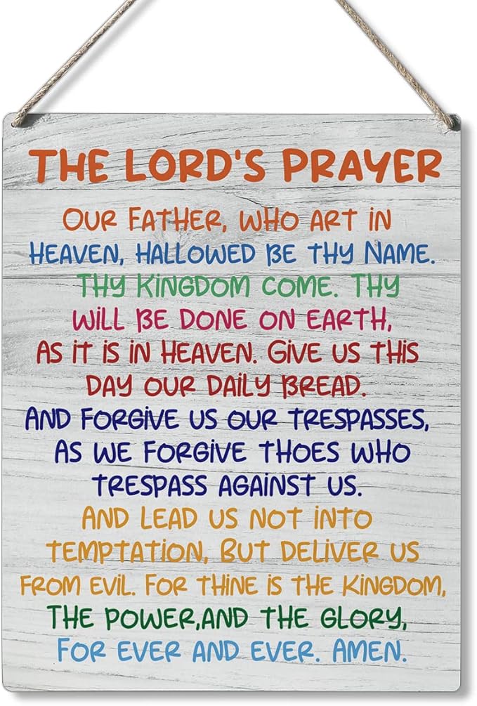 Inspirational Gift Signs the Lord's Prayer Our Father Who Art in Heaven Hallowed Be Thy Name Wooden Hanging Sign Religious Scripture Art Wall Home Decoration 10 x 8 Inches…-Ruum Studio Home