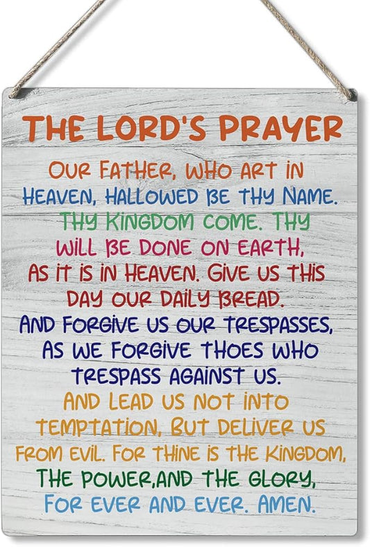 Inspirational Gift Signs the Lord's Prayer Our Father Who Art in Heaven Hallowed Be Thy Name Wooden Hanging Sign Religious Scripture Art Wall Home Decoration 10 x 8 Inches…-Ruum Studio Home