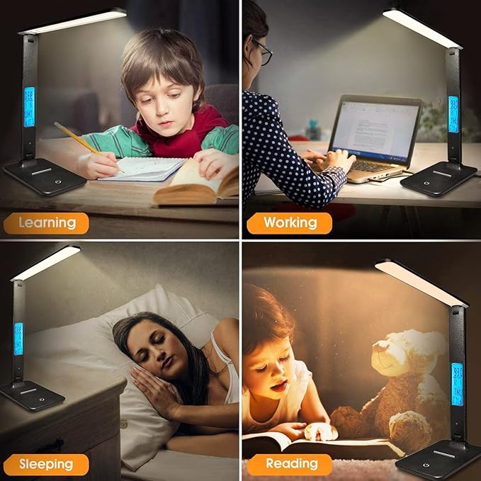 LAOPAO Desk Lamp with Wireless Charger: USB Charging Port, Table Lamp with Clock, Desk Lamps for Home Office College Dorm Room Essentials-Ruum Studio Home