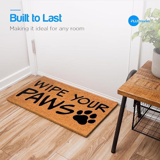 PLUS Haven Coco Coir Door Mat with Heavy Duty Backing, Natural Wipe Your Paws Doormat, 17.5”x30” for Entrance, Front Porch, Easy to Clean Entry Mat, Outdoor and Indoor Uses, Home Decor-Ruum Studio Home