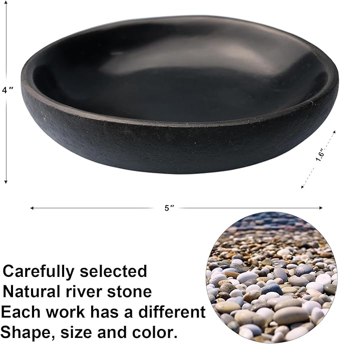 Handmade Decorative Bowl - Natural River Stone Pebble Artisan Crafted Serving Dish | 4-6 Inch Unique Decorative Tray for Home Centerpiece, Jewelry Holder (black)-Ruum Studio Home