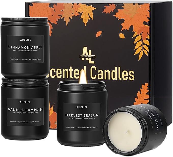 Fall Candle Set | 4 Pack Scented Candles - Autumn Soy Candles for Home Scented, Aromatherapy Gifts for Women, Thanksgiving & Fall Decor - Pumpkin, Apple, Latte & Harvest Scents-Ruum Studio Home