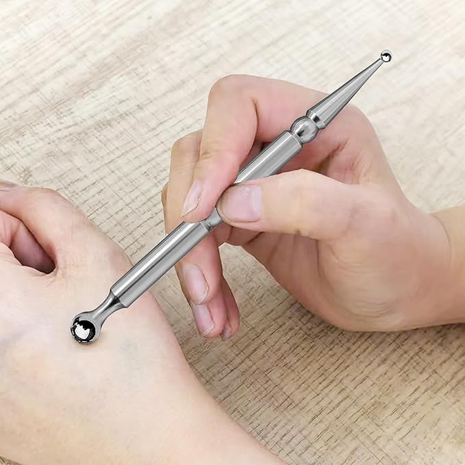 BYYDDIY Stainless Steel Dual Head Facial Reflexology Tools,Ear Massage Tool,Body Point Probe Pen &Trigger Point Massager Tool for Deep Tissue (P-S)-Ruum Studio Home