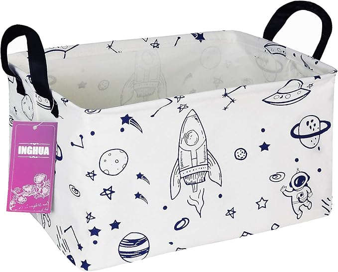 Rectangular Storage Basket Fabric Organizer Bin for Toys,Books,Clothes,Gifts,Pets-Perfect for Home,Office,Nursery,Dorm,Shelf(Rec Spaceships)-Ruum Studio Home