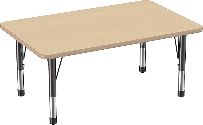 FDP Rectangle Activity School and Classroom Kids Table (30 x 48 inch), Chunky Toddler Legs, Adjustable Height 15-24 inches - Maple Top and Maple Edge-Ruum Studio Home