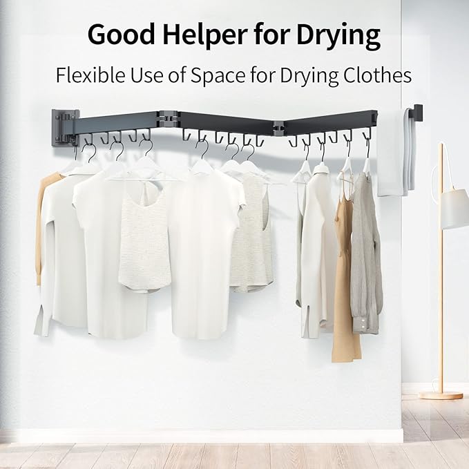 Foldable Clothes Drying Rack, 2 Fold Laundry Drying Rack Wall Mount, [No Drilling] Folding & Durable Space Saver for Laundry, Balcony, Bathroom, Patio, Dormitory, Apartment-White-Ruum Studio Home