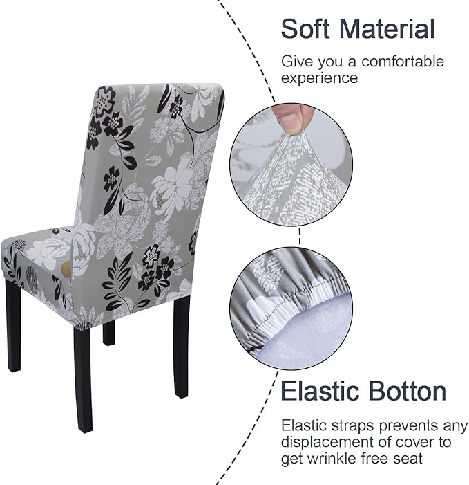 JQinHome Chair Covers for Dining Room Set of 6, High Stretch Removable Washable Parsons Chair Slipcover for Home Party Hotel Wedding Ceremony (Flower,6PCS)-Ruum Studio Home